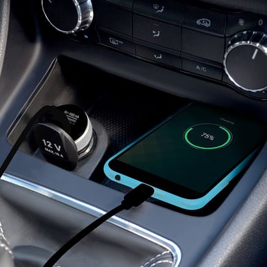 PORT Designs Billaddare med 2st USB kontakter + USB-C kabel Svart