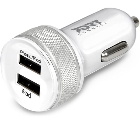 Port Designs Billaddare med 2st USB kontakter + Lightning kabel Vit