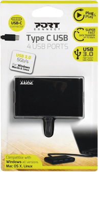 PORT Designs USB-C-adapter 3.0 4-portar Svart