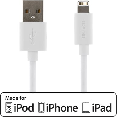 DELTACO Lightningkabel (MFi) Vit 0.5m