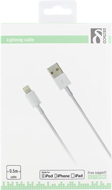 DELTACO Lightningkabel (MFi) Vit 0.5m