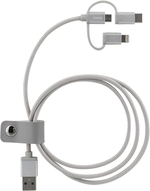 STREETZ Lightning/USB C/microUSB-kabel (MFI) Silver 1m