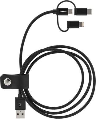 Lightning/USB C/microUSB-kabel (MFI) Svart 1m
