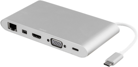 DELTACO USB-C Dockningsstation HDMI VGA RJ45 3xUSB-A SD-kortläsare