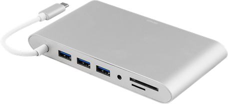 DELTACO USB-C Dockningsstation HDMI VGA RJ45 3xUSB-A SD-kortläsare