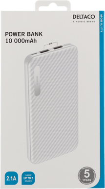DELTACO Powerbank 10 000 mAh Vit