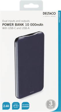 DELTACO Powerbank USB-C 10 000 mAh Blå