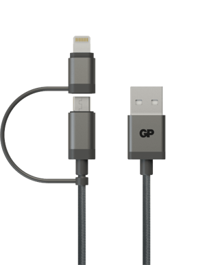 GP 2-in-1 USB-A till Lightning/Micro-USB-kabel (MFi) Grå 15 cm