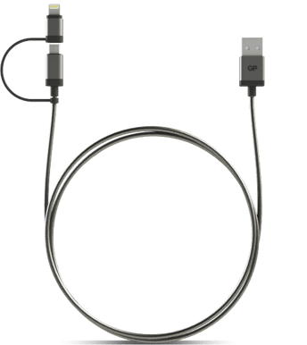 GP 2-in-1 USB-A till Lightning/Micro-USB-kabel (MFi) Grå 1 m