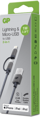 GP 2-in-1 USB-A till Lightning/Micro-USB-kabel (MFi) Grå 1 m