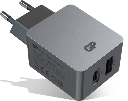 GP Batteries Väggladdare USB-C/USB-A 17 W Grå