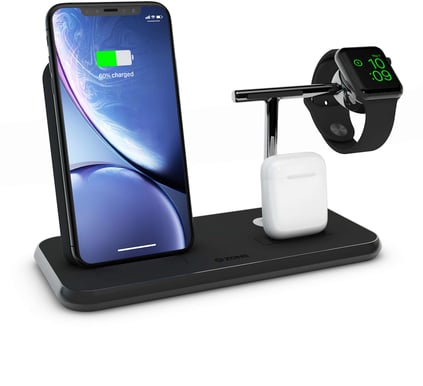 ZENS Qi-laddare, Dock & Watch (2x10W) Svart