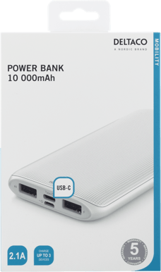 DELTACO Powerbank 10 000 mAh USB-C Vit