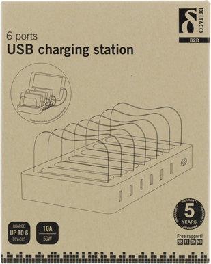 DELTACO Laddningsstation 6x USB-A portar Vit