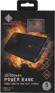 DELTACO Gaming Powerbank USB-C 10 000 mAh Svart