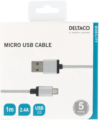 DELTACO Micro B-USB-kabel Silver Tygsladd 1 m