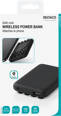 DELTACO Powerbank Qi 5000 mAh Svart