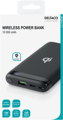 DELTACO Powerbank Qi 10 000 mAh Svart