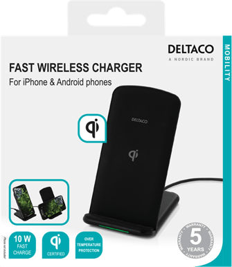 DELTACO Trådlöst laddställ Qi 10 W Svart