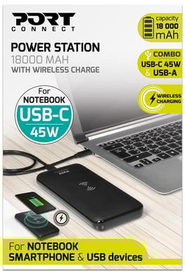 PORT Designs Laptop Powerbank med Qi 45W PD 18000 mAh Svart