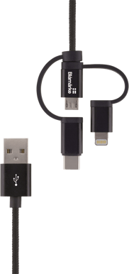 Blåmärke 3-i-1 USB-C/Lightning/Micro-USB-kabel Svart 2 m
