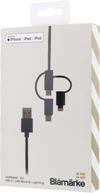 Blåmärke 3-i-1 USB-C/Lightning/Micro-USB-kabel Svart 2 m