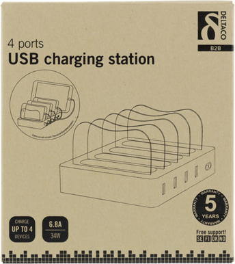 DELTACO Laddningsstation 4x USB-A portar Vit