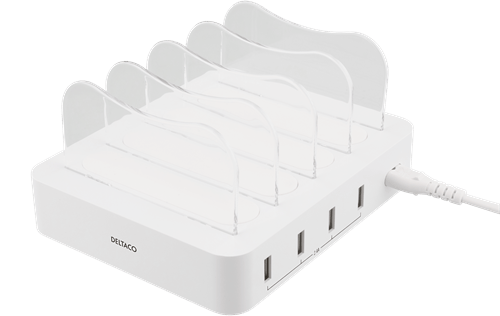 DELTACO Laddningsstation 4x USB-A portar Vit