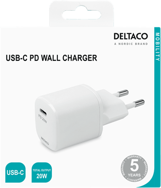 DELTACO Väggladdare USB-C 20 W Vit