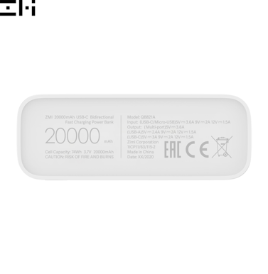 ZMI Powerbank USB-C 20 000 mAh Vit