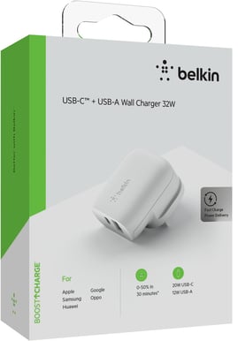 Belkin Väggladdare 1x USB-C 1x USB-A 32 W Vit