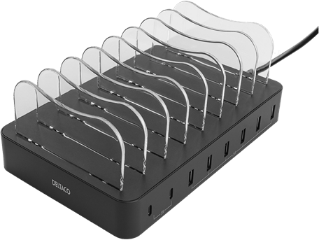 DELTACO Laddningsstation 2x USB-C 6x USB-A Svart