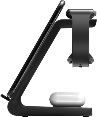 DELTACO 3-i-1 trådlös laddare, 15 W, USB-C, Qi-certifierad, LED-indikator, svart