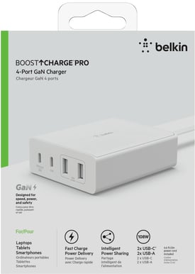 Belkin 4 portars GaN 108W laddare- 2 USB-C, 2 USB-A