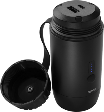 DELTACO Powerbank 15 000 mAh vattentät med nödsignalficklampa, svart