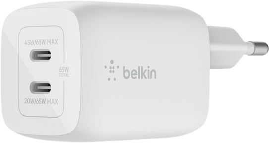Belkin Väggladdare GaN 2x USB-C 65W PD Vit