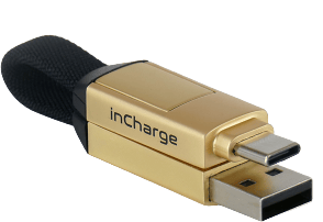 Rolling Square InCharge 6, USB-C/Lightning/Micro USB, 6 cm, Guld