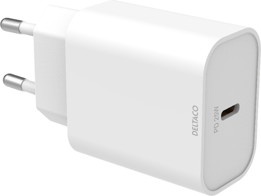 DELTACO Väggladdare, USB-C PD 25 W Vit