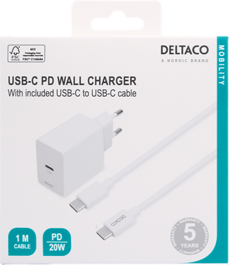 DELTACO Väggladdningskit USB-C PD 20W
