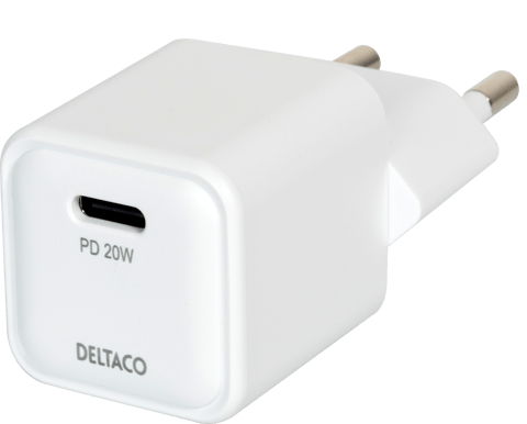 Deltaco USB-C Mini Väggladdare 1x USB-C, PD 20 W, vit