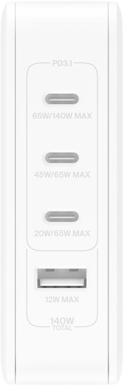 Belkin Väggladdare GaN 3 x USB-C, 1 x USB-A 140W Vit