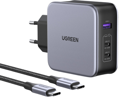 UGREEN Nexode 140W USB-C PD GaN Väggladdare, Ink USB-C 1.5m kabel