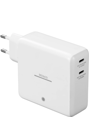 DELTACO USB-C väggladdare med inbyggd powerbank 9600 mAh, vit