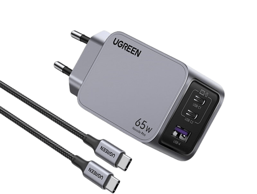 UGREEN Nexode Pro 65W 3-Ports GaN-laddare inklusive 100W USB-C kabel