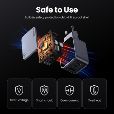 UGREEN Nexode Pro 65W 3-Ports GaN-laddare inklusive 100W USB-C kabel