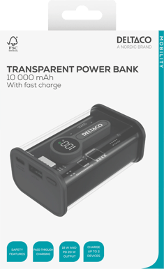 DELTACO Powerbank Transparent 10000 mAh