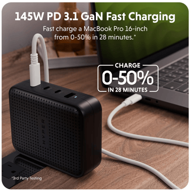 HyperJuice 145W USB-C GaN Reseladdare Svart