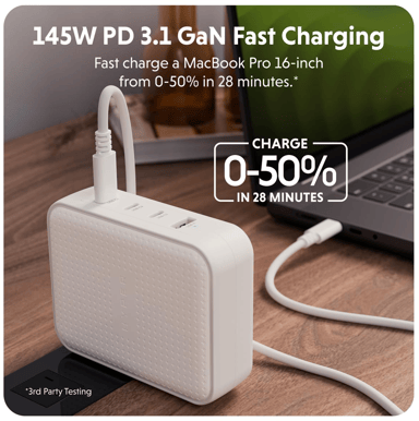 HyperJuice 145W USB-C GaN Reseladdare Vit
