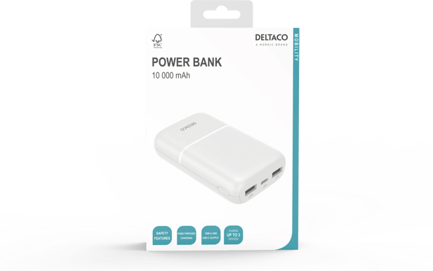 DELTACO Powerbank 10 000 mAh 10,5W Vit