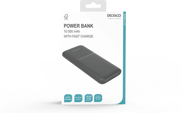 DELTACO Powerbank 10 000 mAh 20W Svart